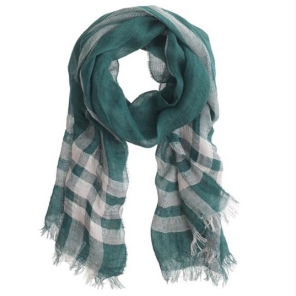 J. Crew Large, Linen, Check Scarf - Picture 1 of 8